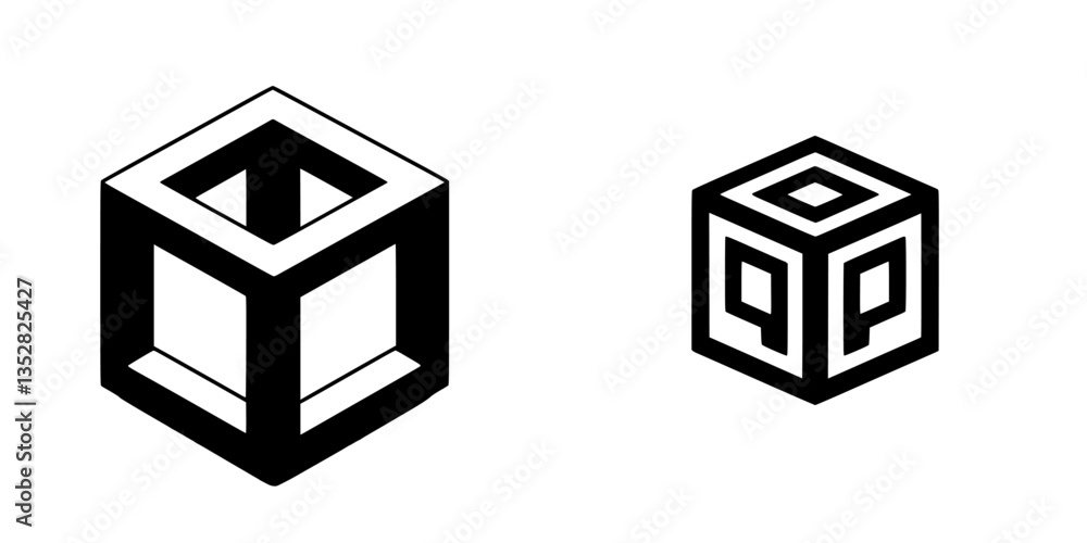Poster unique geometric designs featuring cubic shapes with different patterns and orientations