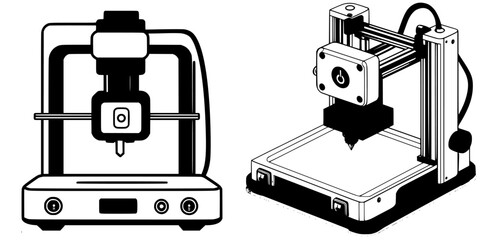Fototapeta premium Comparison of two distinct three-dimensional printers showcasing different designs and functionalities in a workshop setting