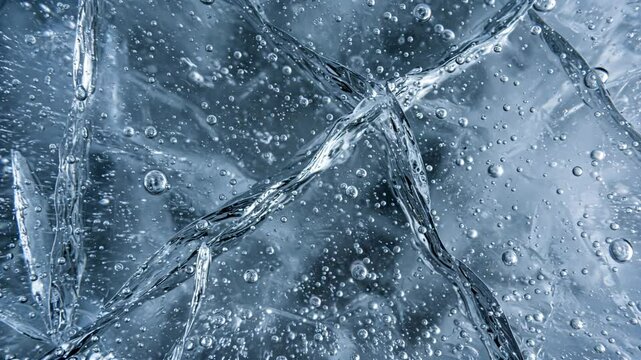 Abstract ice texture with bubbles and cracks in cool colors  