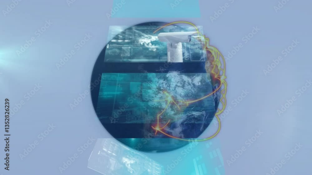 Poster earth with digital network connections and data processing overlay animation