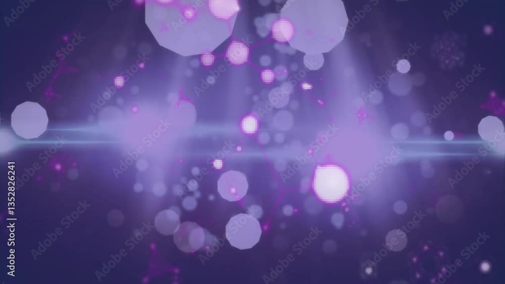 Poster abstract network patterns with purple and white bokeh lights on dark background
