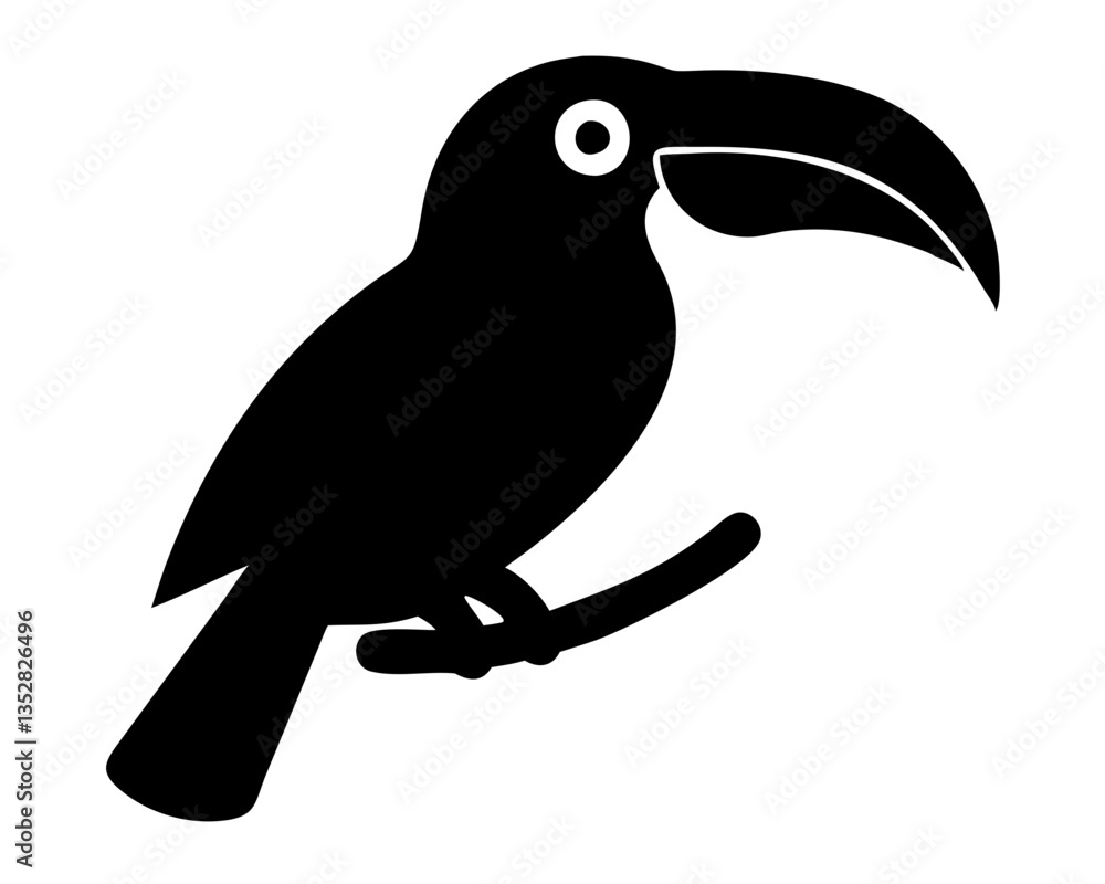 Poster silhouette toucan: capturing the distinctive shape and large beak of a toucan bird perched on a bran