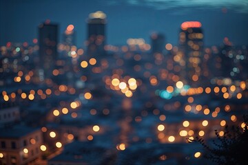 Enchanting Bokeh Backdrop of City Lights in Moonlight for Romantic Valentine's Theme