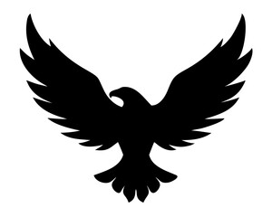 Obraz premium soaring falcon emblem: A striking silhouette of a falcon in mid-flight, wings outstretched, capturing a sense of power and freedom, perfect for design and symbolic representation AI Generative