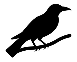 Obraz premium Raven Silhouette on Branch: A stark black silhouette of a raven perched on a slender branch, creating a minimalist and striking visual. AI Generative