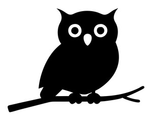 "Black Silhouette of Owl on Branch, Minimalist Bird Illustration, Simple Owl Icon, Black Owl Logo, Nocturnal Bird Design, Isolated Vector Clipart for Stock and Prints, AI Generative"

