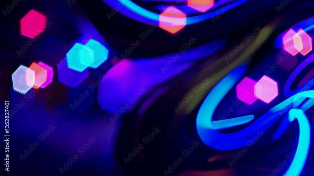 Poster colorful neon light trails with bokeh effect in abstract urban night scene