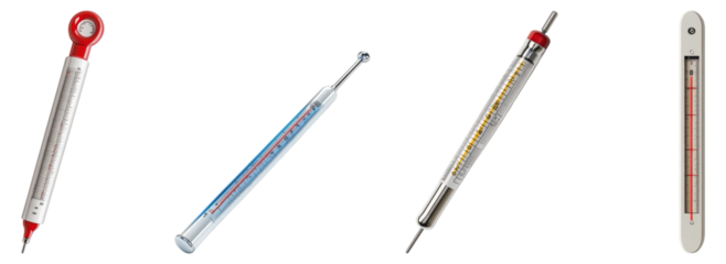 Collection of Various Types of Thermometers on a White Background, Isolated on Transparent Background
