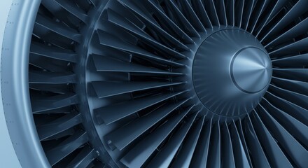 Jet Engine Turbine Close Up - Detailed close-up of a powerful jet engine turbine, showcasing intricate metalwork and engineering