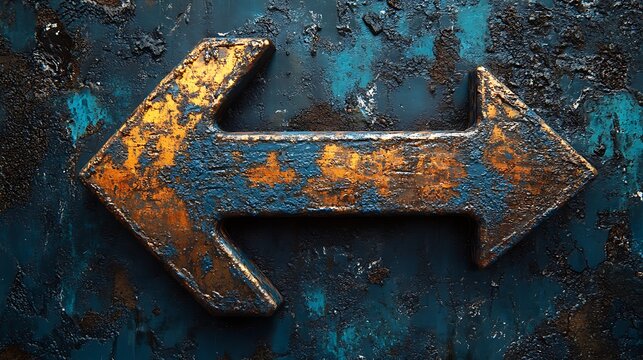 Grungy Direction: Ornate Two-Way Arrow on a Textured, Industrial Surface, Emphasizing Choice, Direction, and Weathered Aesthetic. - Powered by Adobe