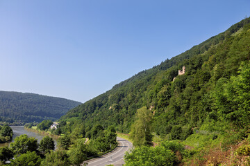 old, partly dilapidated castle ruins of Neckarsteinach on the Neckar near Heidelberg