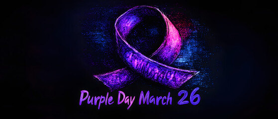 Artful and Creative Purple Ribbon Symbol with Hand-Drawn Lettering for March 26 Purple Day Awareness Campaign