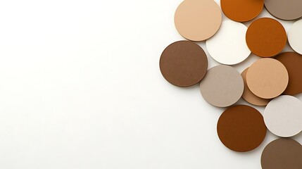 Circular shapes of varying beige, brown, and tan tones on white surface, flat lay