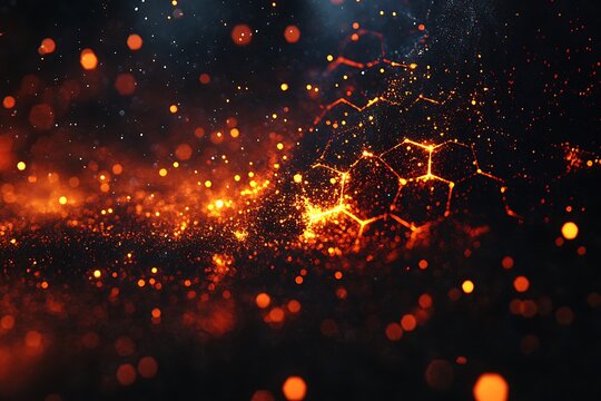 Glowing molecular structures with bokeh effect on a dark background - Powered by Adobe