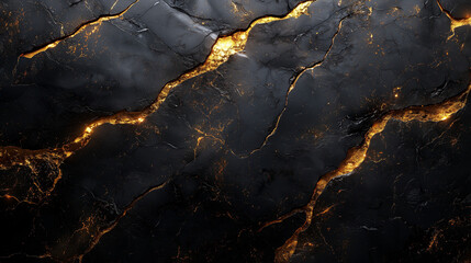 Fototapeta premium Peinture hyperréaliste et détaillée d’un luxueux marbre noir veiné d’or