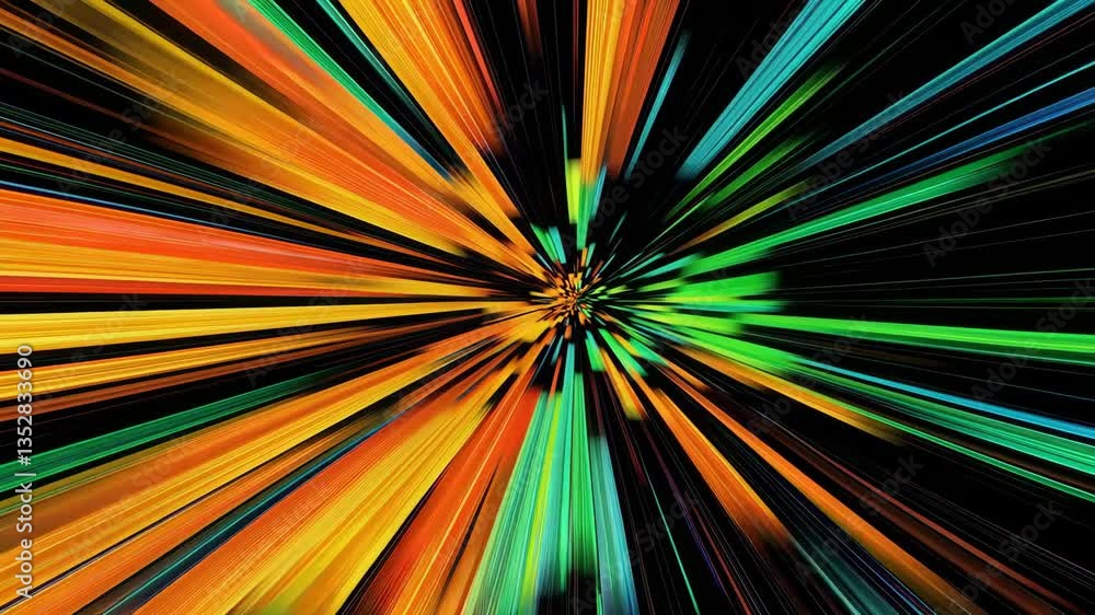 Poster Abstract multicolored light streaks on a black background, dynamic motion concept