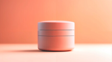 Minimalist cosmetic jar mockup in soft peach tones  .
