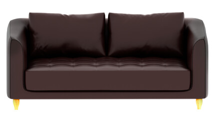 3d render brown leather sofa with transparent background