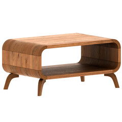 3d render wooden coffee table with transparent background