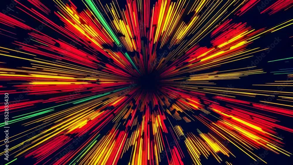 Poster dynamic burst of colorful light streaks on dark background, speed and motion concept
