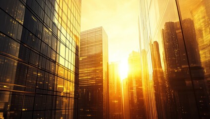 Golden Hour Cityscape: Urban Sunset Reflections