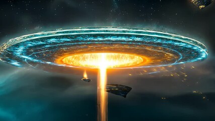 Futuristic UFO with Energy Beam Above Planetary Ring
- Powered by Adobe