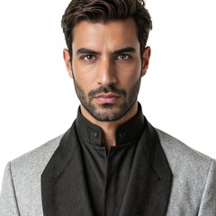 Obraz premium Imposing Middle Eastern man staring confidently at the camera displaying intense eyes and a serious expression