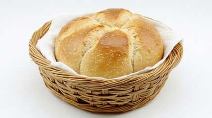 A crusty Italian pane toscano bread resting in a linen-lined basket.