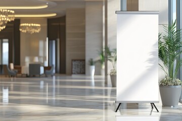 Blank Rollup Banner Stand Mockup Displayed in Bright, Elegant Interior Setting