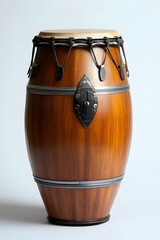 Traditional conga drum made of wood with metal hardware