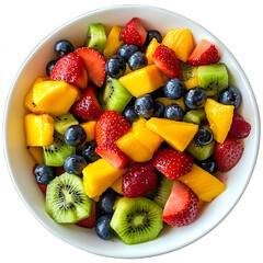 Obraz premium Fruit fresh mixed tropical fruit salad. Bowl of healthy fresh fruit salad - diet and fitness concept.