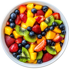 Obraz premium Bowl of healthy fresh fruit salad on white background. Healthy food