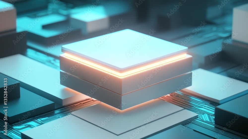 Poster futuristic square with glowing edges in a hightech environment