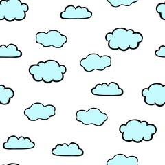 Vector seamless pattern with cloudy sky. Cute design for textile, wallpaper, fabric, wrapping paper and backgrounds.