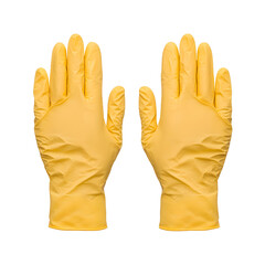 Obraz premium Pair of orange disposable gloves, palms up, on a black background. Protection and hygiene in medical or industrial settings. Safety gear.