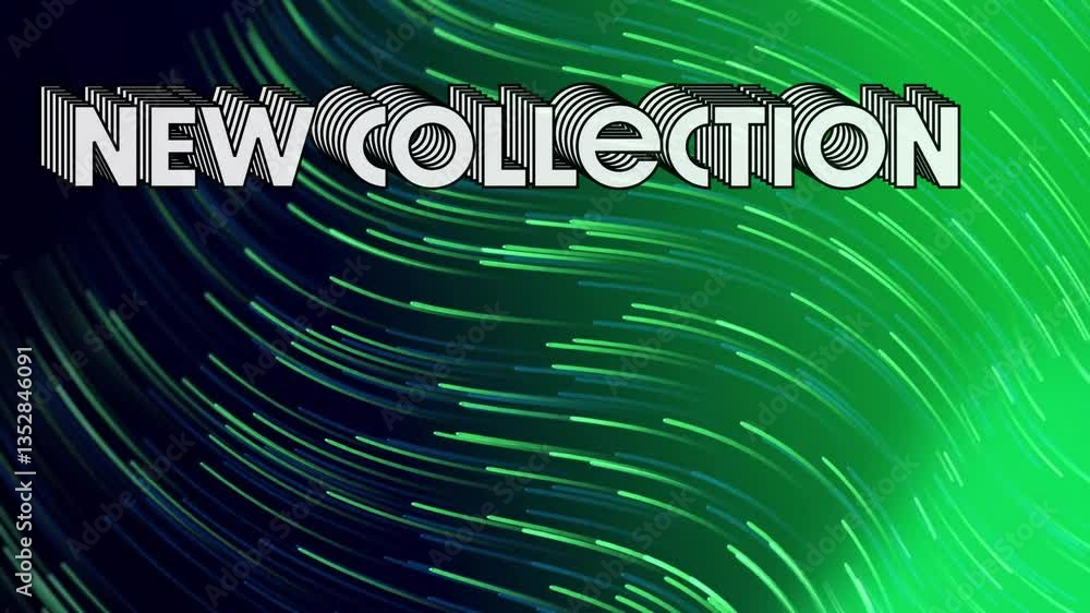 Aufkleber animation of swirling green and blue abstract pattern with new collection text