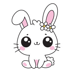 Adorable Kawaii Easter Bunny. Cute Hand Drawn Spring Animal Vector Illustration