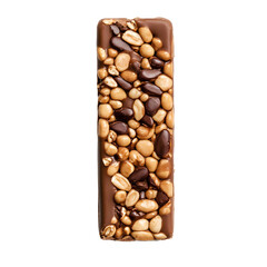 Chocolate coated energy bar with nuts; a sweet and savory snack for athletes, students, or any active person.  Perfect for a mid-day pick me up.