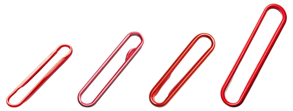 Red Paperclips of Varying Sizes on a White Background, Isolated on Transparent Background - Powered by Adobe