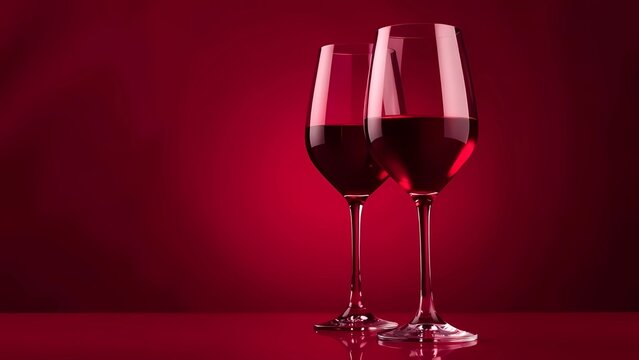 National wine day may 25. Red wine in two glasses on deep red background.