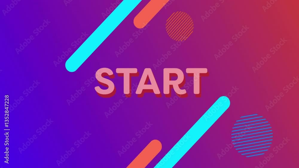 Aufkleber Animation of colorful geometric shapes with START text on vibrant gradient background