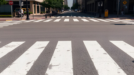 zebra crosswalk on asphalt road in city