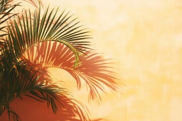 Fototapeta premium palm leave's blurred shadow on light pastel wall. Minimalistic beautiful summer spring isolated on white background
