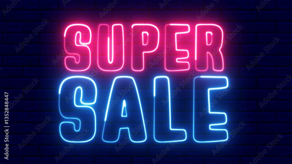 Poster super sale text font with neon light. luminous and shimmering haze inside the letters of the text su