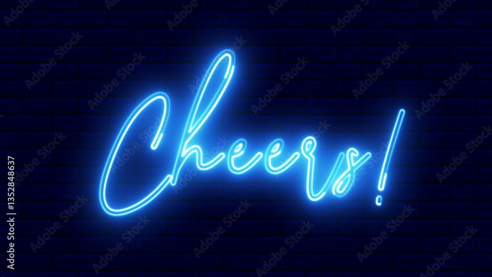 Poster cheers neon sign. cheers text font with light. luminous and shimmering haze inside the letters of th
