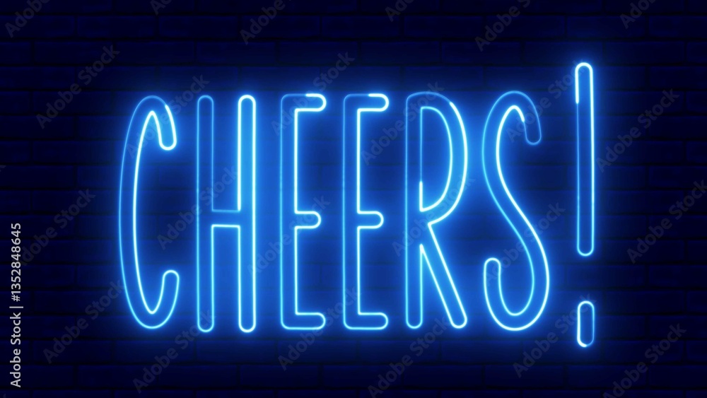 Poster cheers neon sign. cheers text font with light. luminous and shimmering haze inside the letters of th