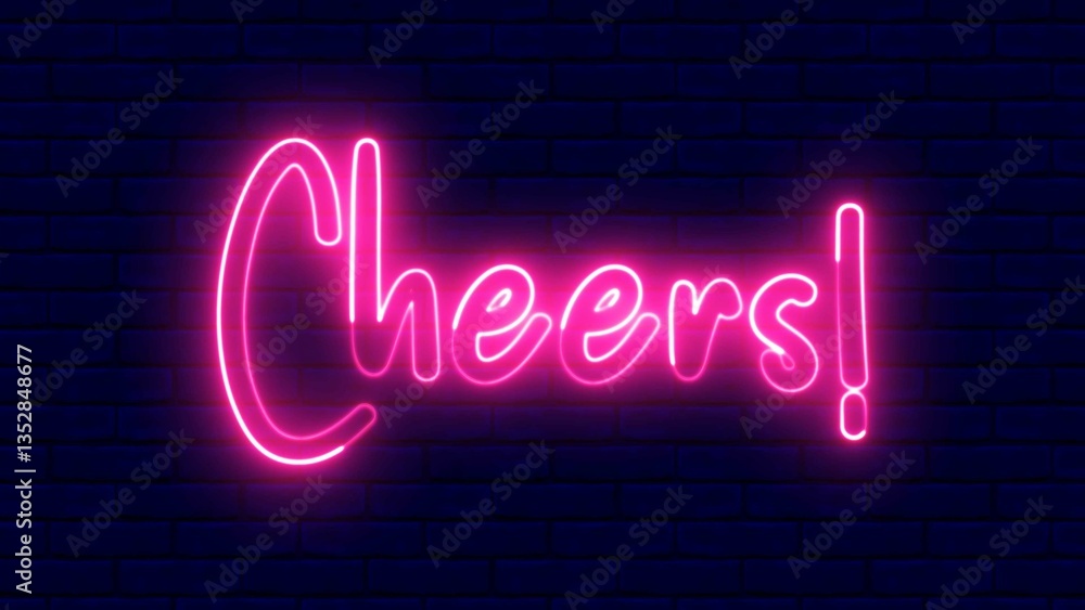 Poster cheers neon sign. cheers text font with light. luminous and shimmering haze inside the letters of th
