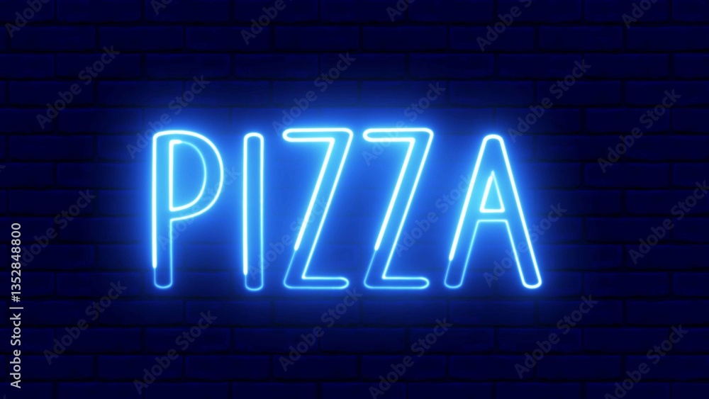 Poster pizza neon sign. pizza text font with light. luminous and shimmering haze inside the letters of the 