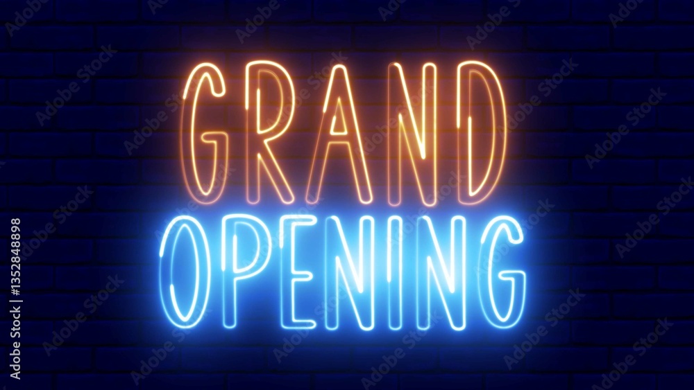 Poster grand opening neon sign. grand opening text font with neon light. luminous and shimmering haze insid