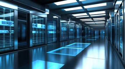 Fototapeta premium Futuristic server room hallway